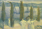 Henri Edmond Cross : Nocturne with Cypresses 1896 : $279