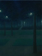 William Degouve de Nuncques : Night Scene in the Parc Royal in Brussels 1897 : $275